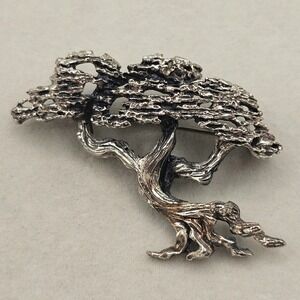 Tortolani Bonsai Tree Brooch Mixed Silver Tone Textured Trunk Nature 2" Pin